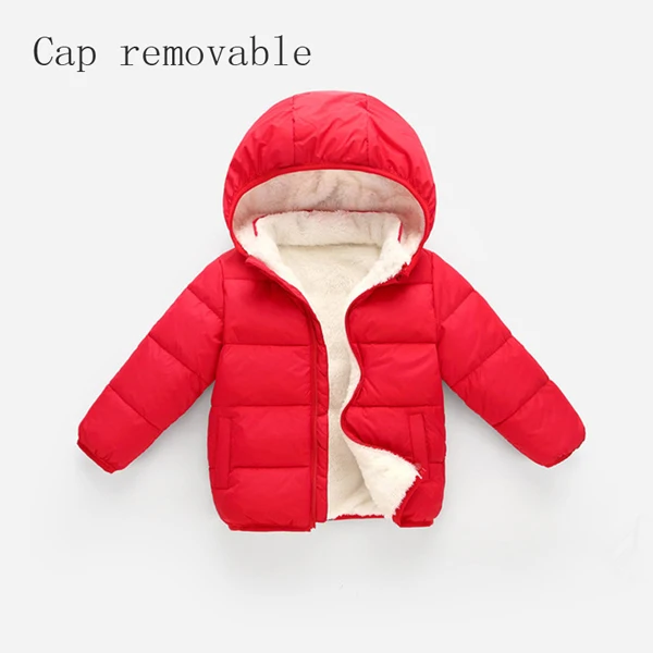 Red Removable Детский Зимний пуховик для детей, теплая одежда, пальто с капюшоном для мальчиков и девочек, верхняя одежда из овечьей шерсти, детская хлопковая куртка, TZ137 - Цвет: Red Removable