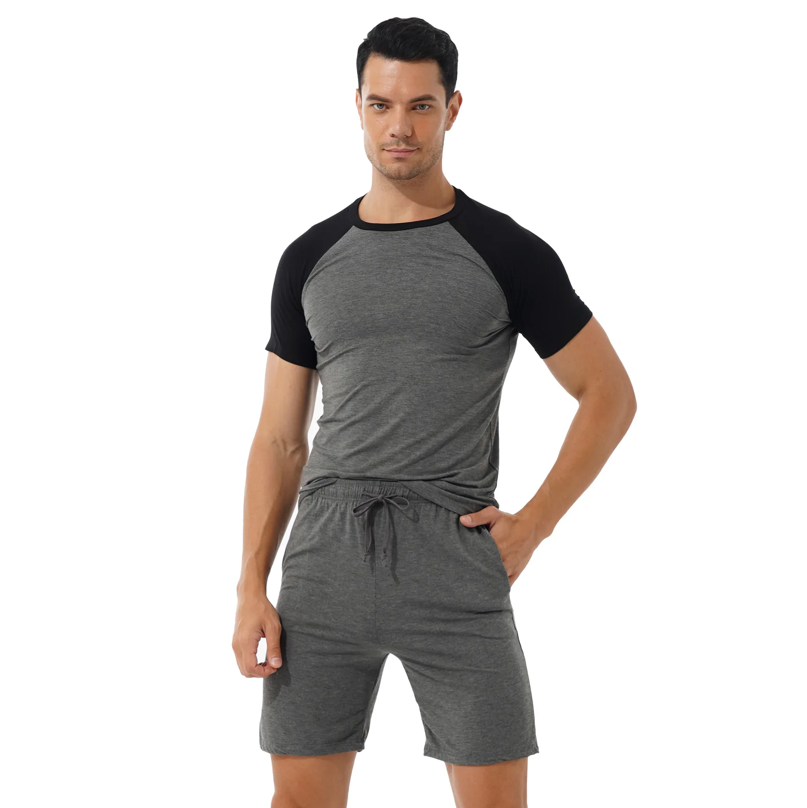 

Summer Men's Sets Casual Pajama Set Sleepwear Homewear Contrast Color Round Neck Short Sleeve T-shirt with Drawstring Shorts