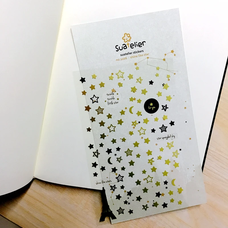 Suatelier Gold Shine Star Mini Stickers Korean Moon Tower Cutting Die PET Material Cute DIY Nail Decoration Hobby Crafts