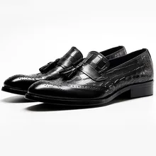 2019 Spring New Design Genuine Cow Leather Men Dress Shoes Slip On Wedding Party Man Formal Tassel Brogue Shoes
