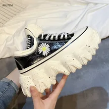 Spring Woman Chunky Sneakers 7cm New Platform Wedges Shoes For Women Red Fashion Designers Lace Up Leather Casual Shoes h123 Spring Woman Chunky Sneakers 7cm New Platform Wedges Shoes For Women Red Fashion Designers Lace Up Leather Casual Shoes h123