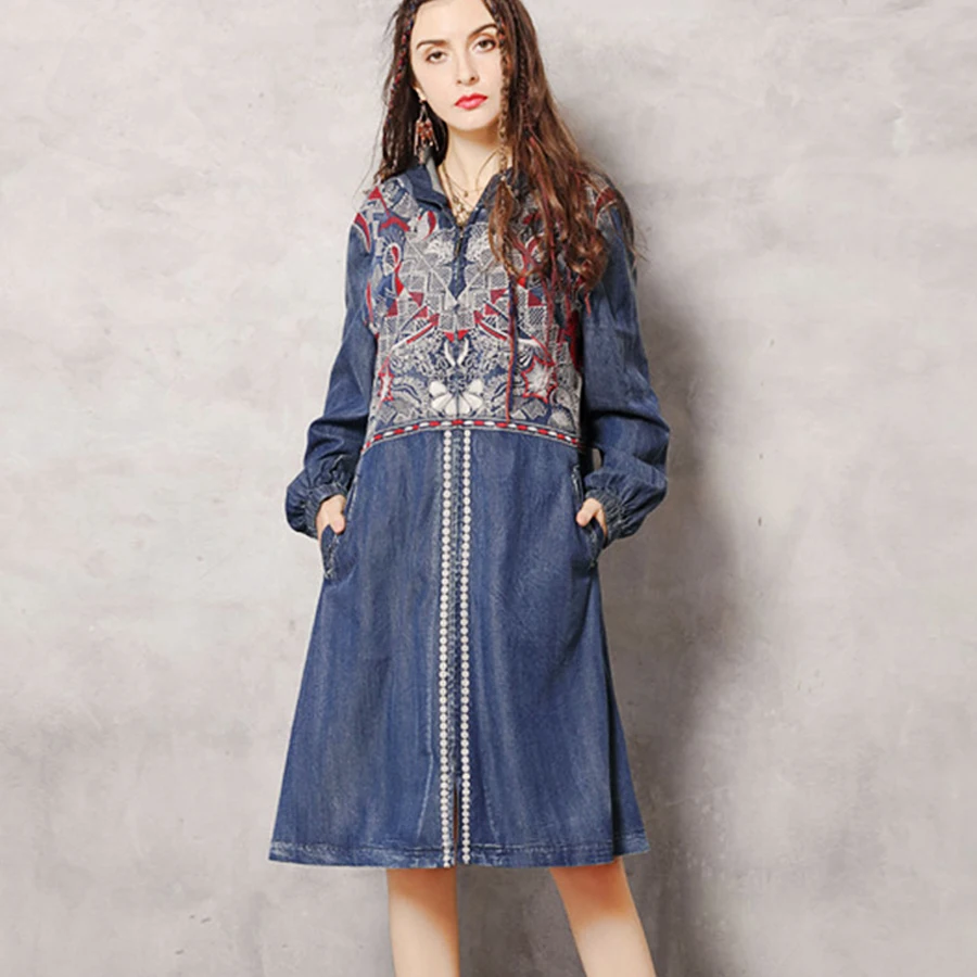 TEELYNN джинсовая ветровка boho с капюшоном пальто Верхняя одежда с длинными рукавами весна осень этнические пальто с вышивкой женский топ женские пальто