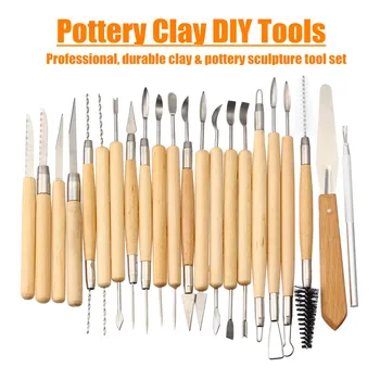 

New 22Pcs/Set Pottery Clay Tools Kits Sculpting Polymer Modeling Art Carving Set DIY Wooden Handle Arts Crafts Tools