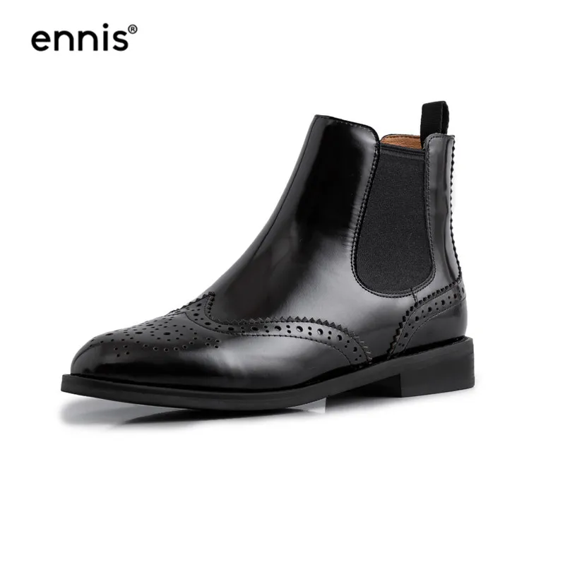 2.5cm Patent Brogue ENNIS/брендовые черные броги; женские ботинки; ботинки «Челси» из натуральной кожи; лакированные ботильоны; обувь на плоской подошве; женская модная Осенняя обувь; A9336 - Цвет: 2.5cm Patent Brogue