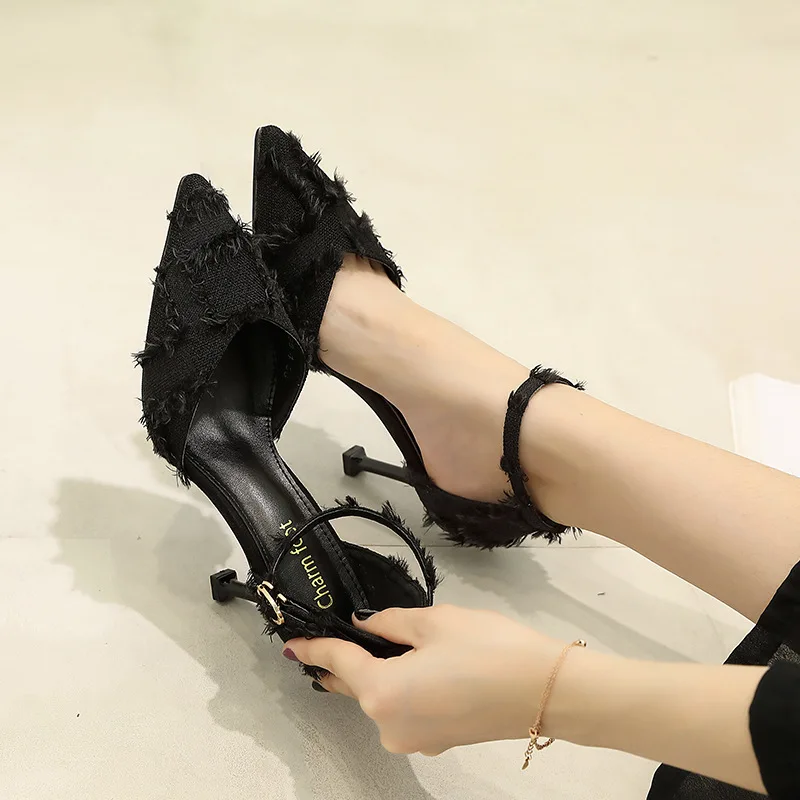 High Heels Women Pumps Female New Wild Sexy Pointed Hollow Fine Cat Heel Buckle Single Shoes Summer Party Wedding | Обувь