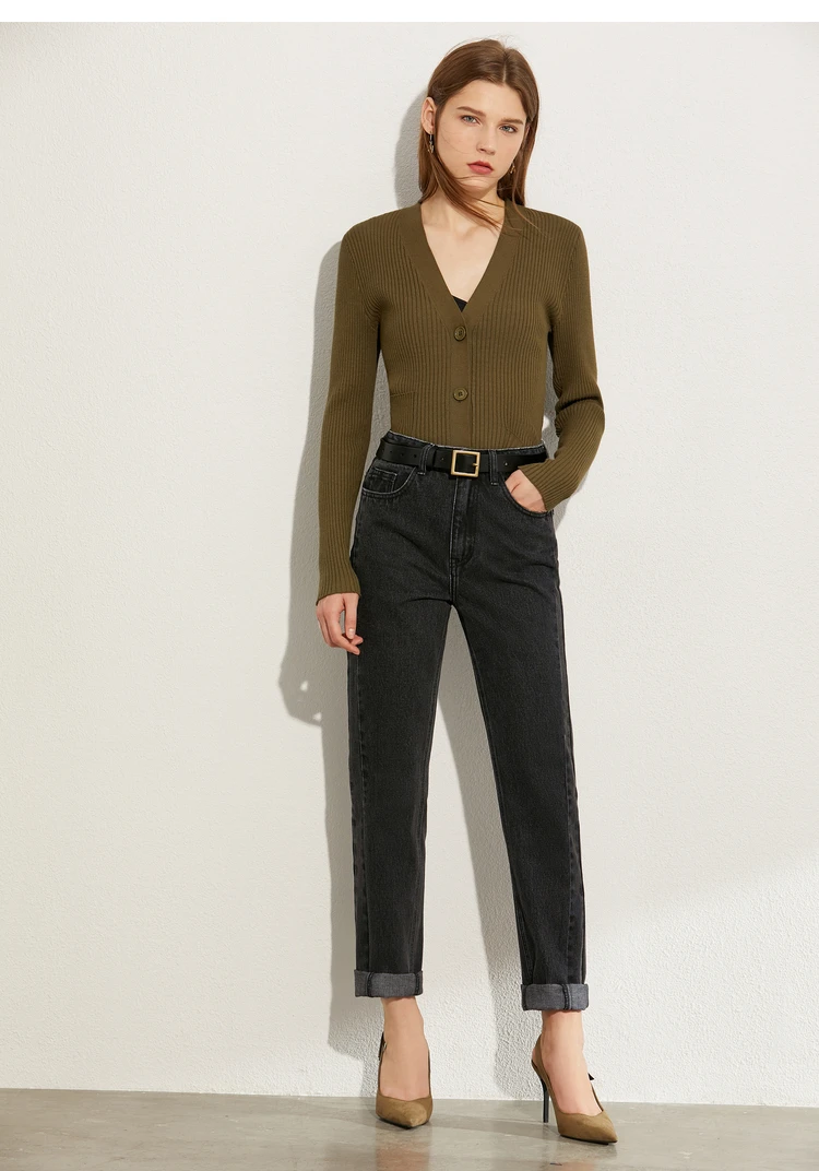 AMII Minimalism Summer Autumn Fashion Women Jeans Causal Cotton Black High Waist Straight Ankel-length Female Jeans 12040026