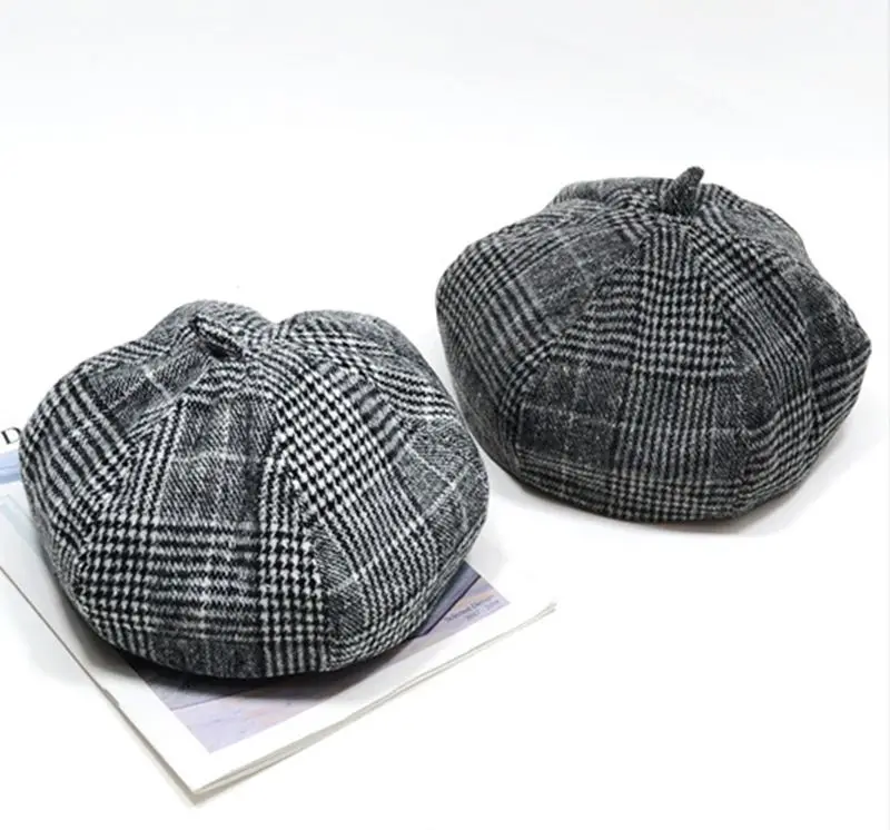 Классический Клетчатый тканевый берет для мужчин и женщин газетчика шапка