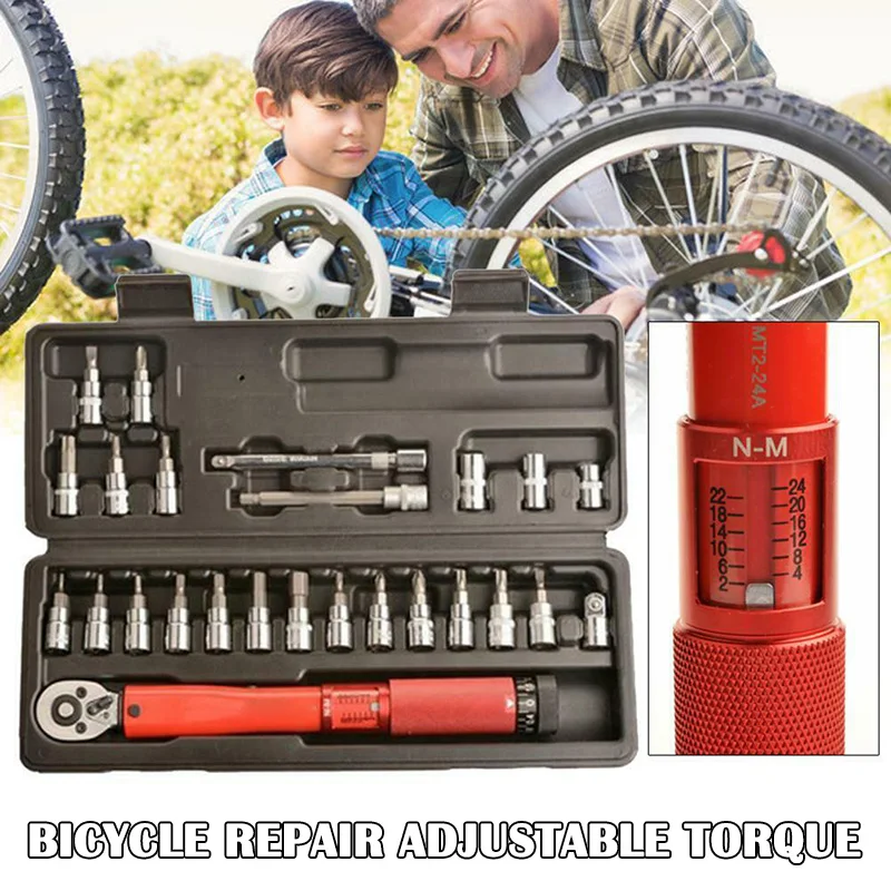 

20/25pcs Bicycle Repair Adjustable Torque Wrench Reversible Click Type Torque Wrench HUG-Deals