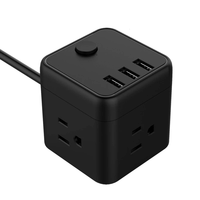 

US Plug Portable Regular Hexahedron Power Strip with 3 USB Port Switch Control, 3 Outlet Charging Station with 5 Ft Extension Co