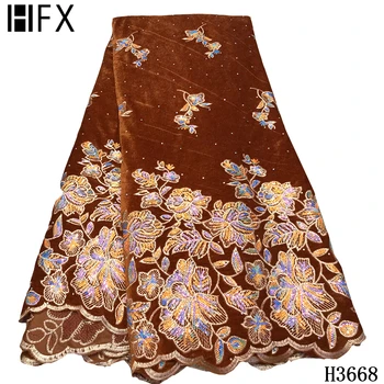 

HFX New Arrival Royal Blue Velvet Lace Fabric African Lace Fabric 2020 High Quality Nigerian Lace With Bead For Wedding Dress