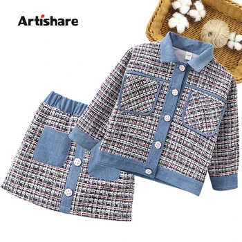 

Children Clothes Plaid Pattern Teenage Girls Clothing Outerwear + Skirt Costumes For Girls Casual Style Kid Clothes 6 8 10 12 14