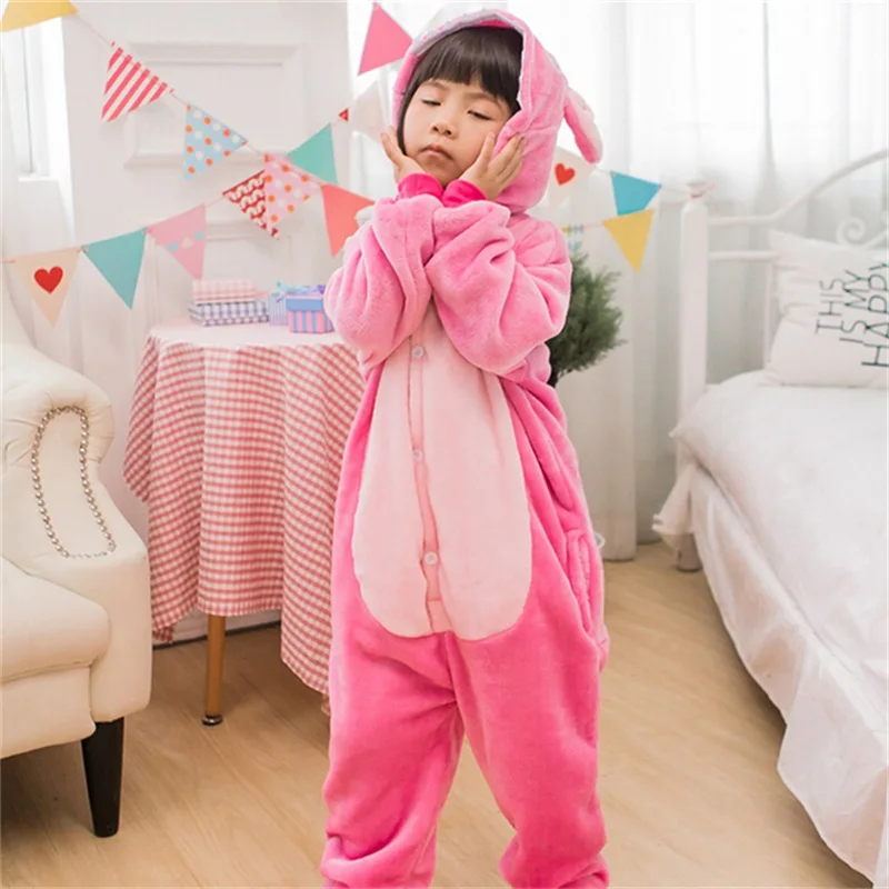 Animals Pajamas Children Onesie Boys Girls Cosplay Costume Party Pink Rabbit Kids Fairy Tale Flannel Warm Sleepwear