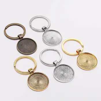 

5pcs/lot 30mm Metal Rhodium Gold Colors Round Keyring With Pendant Bezel Blank DIY Keychain Jewelry Making Accessories
