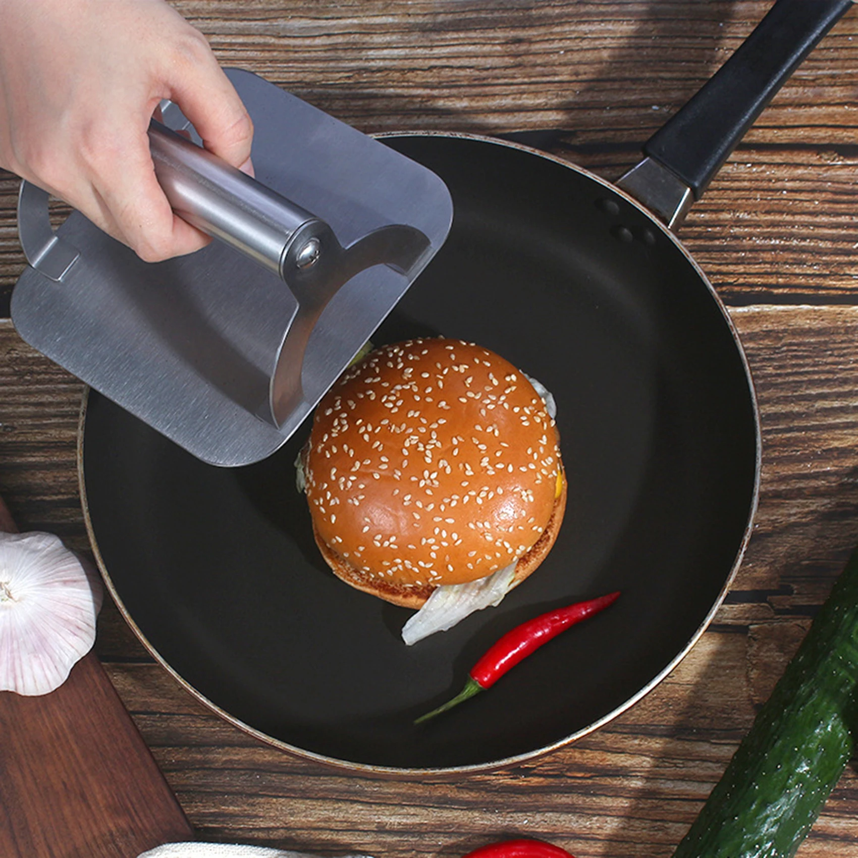 Non-stick Hamburger Press with Handle Stainless Steel Burger Press Meat Beef BBQ Grill Patty Making Tools Kitchen Accessories