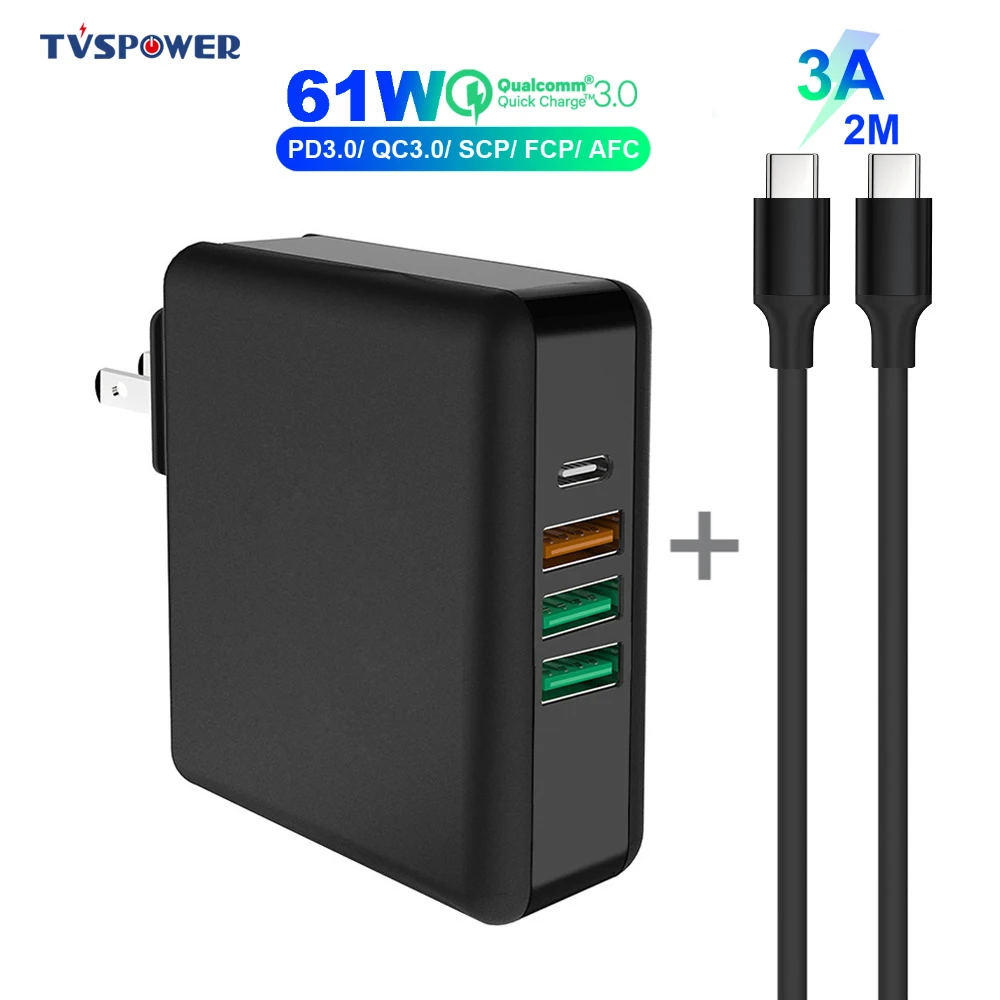4 порта type-C USB C адаптер питания, быстрое зарядное устройство 3,0 SCP/FCP/AFC для huawei/samsung/Google, type-C 61W для MacBook Pro/iPad/iPhone