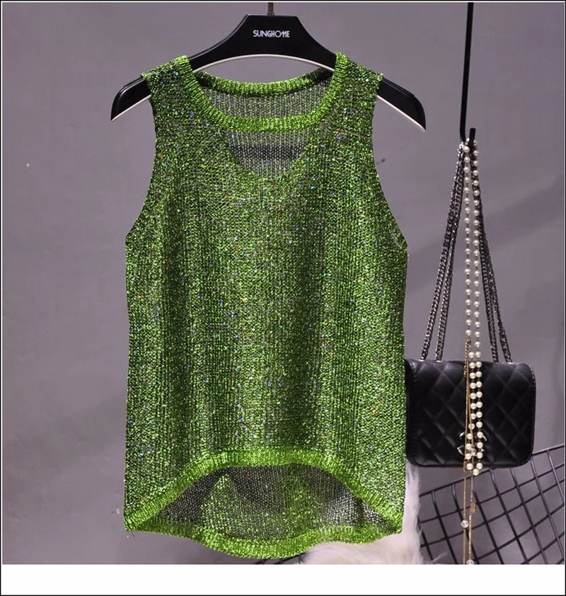 Tops Women 2023 Womens Fashion Korean Tank Top Heart Cut Out Top Sexy Hollow Out Bright Piece of Knitting Condole Belt Vest 2