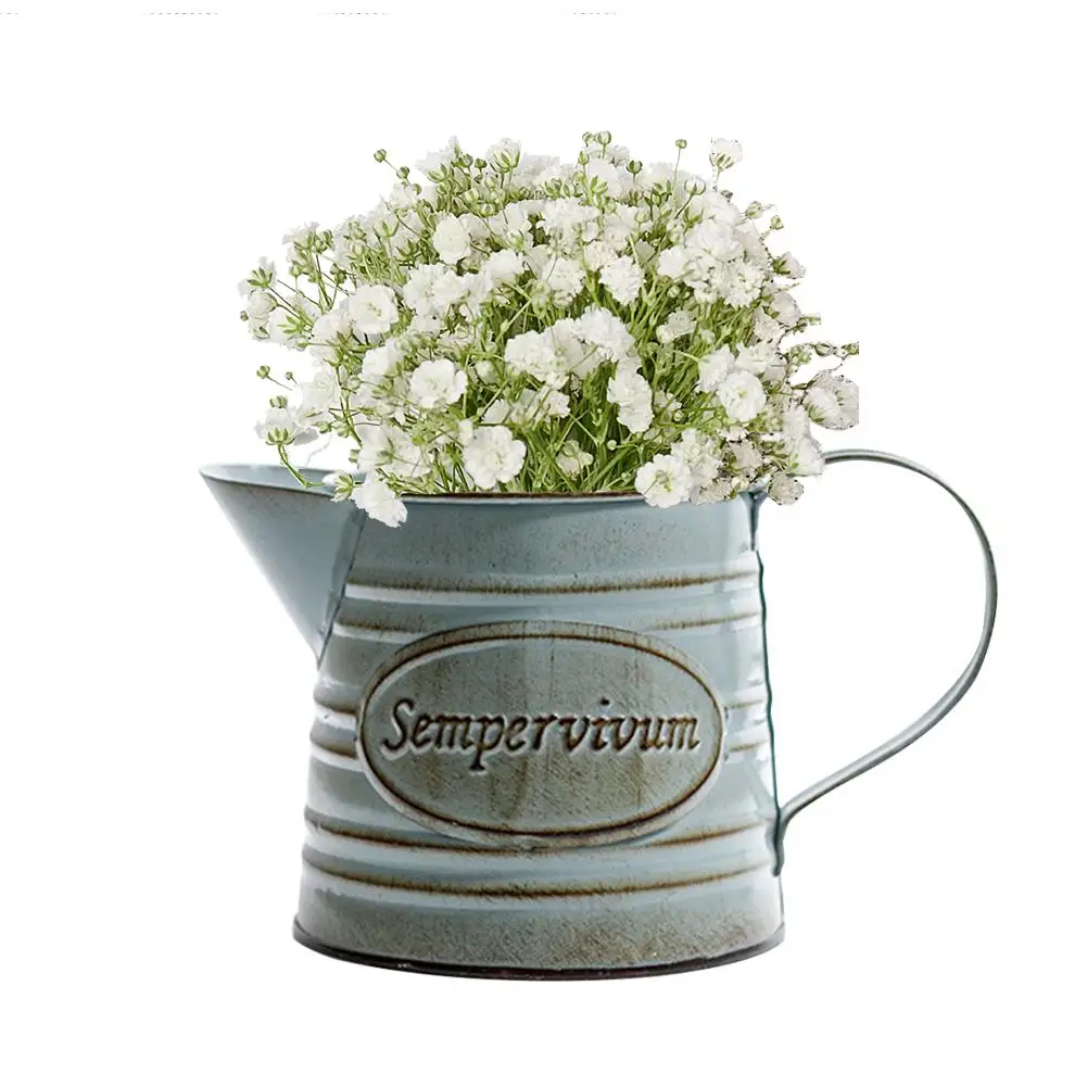1pcs Retro Galvanized Iron Flowerpot Decoration Planter European Style Antique Finish Metal Made Flower Pot