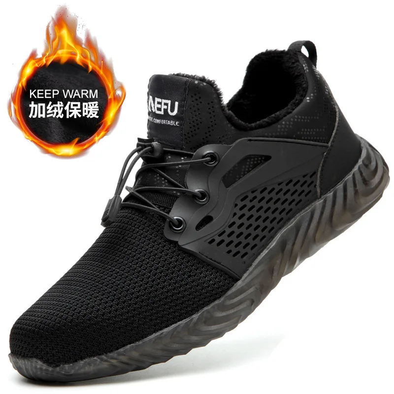 Hohner безопасности противоударные туфли для Для мужчин защитные ботинки, обувь зимние меховые теплые Мужские ботинки Сталь носок Кепки Расширенный диапазон размеров; большие размеры 35-48 - Цвет: Black