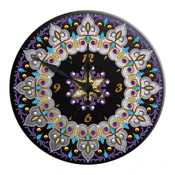 

Mandala Tin Diamond Painting Clock 5D Iron Sheet Diamond Embroidery Cross Stitch DIY Arts Crafts New Coming Home Wall Decor