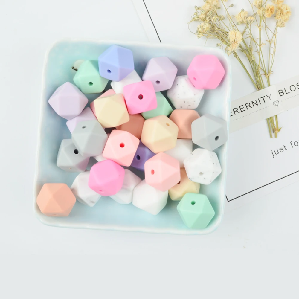 Mini Hexagon silicone beads Baby Teether 50pcs 14mm BPA Free DIY Necklace Pacifier Chain Baby Teething Care Infant silicone teething toys,silicone beads,silicone teether,silicone teething beads