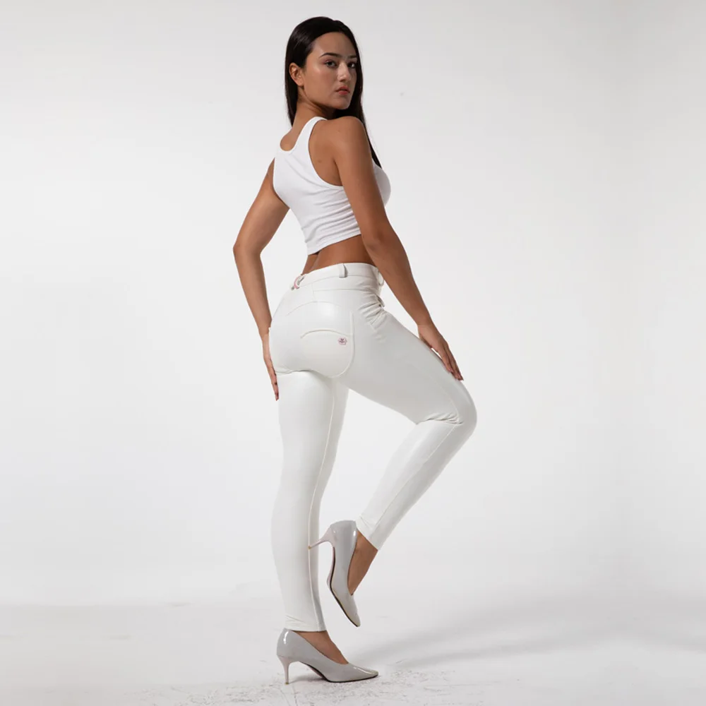 Melody Wear White Leather Jeans Tight Jeggings Girls Wearing Pants