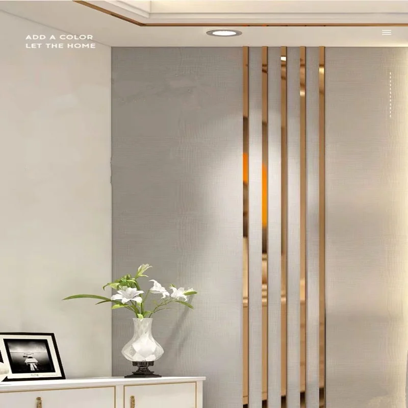 1 Rollspiegel Edelstahl Flache dekorative Linien Wandaufkleber Titan Gold  Hintergrund Wand Decke Kante Leiste selbstklebend