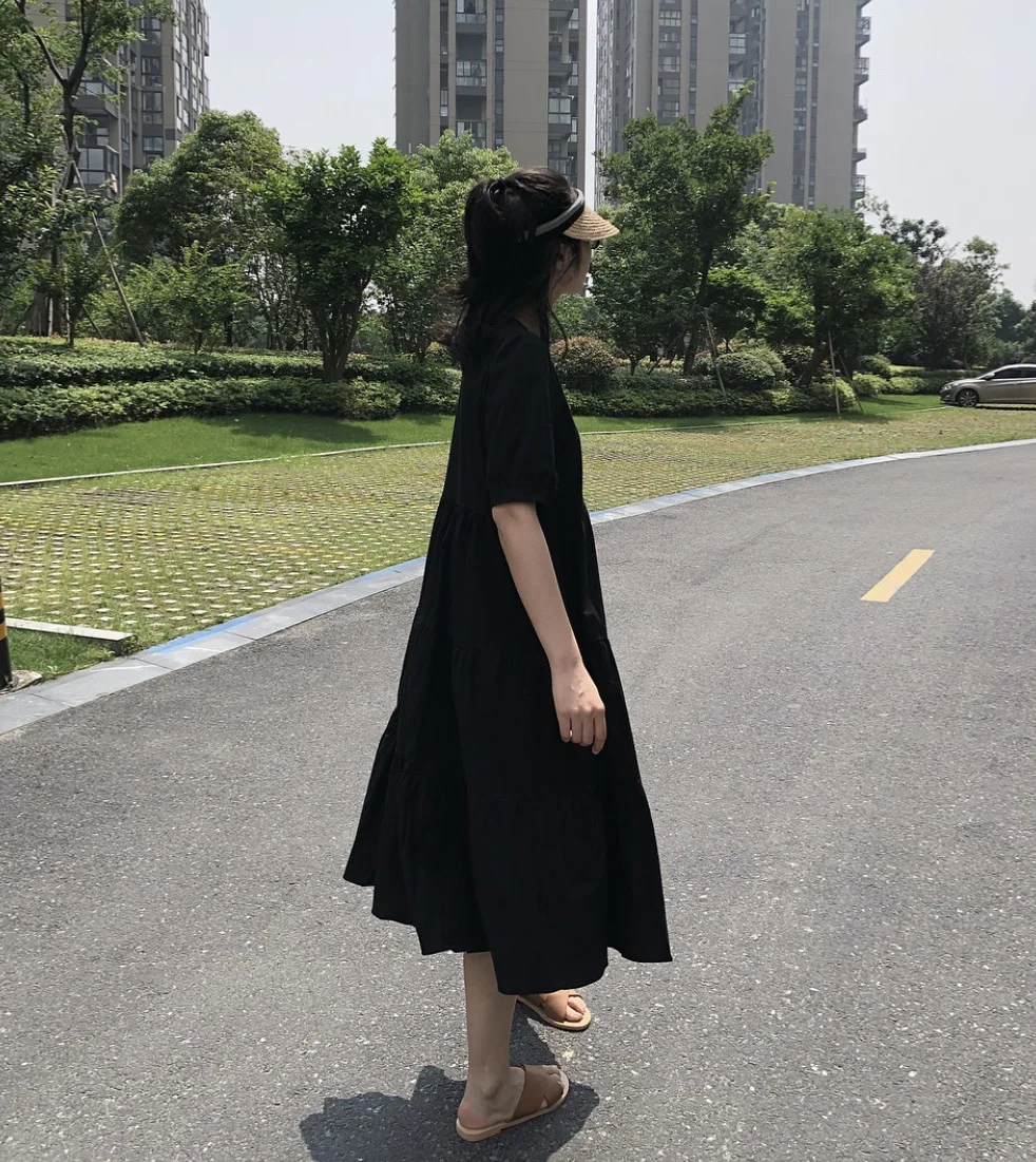 Новинка, летнее стильное платье Normcore, трапециевидная юбка с большим подолом, свободный крой, черно-белое платье в минималистском стиле