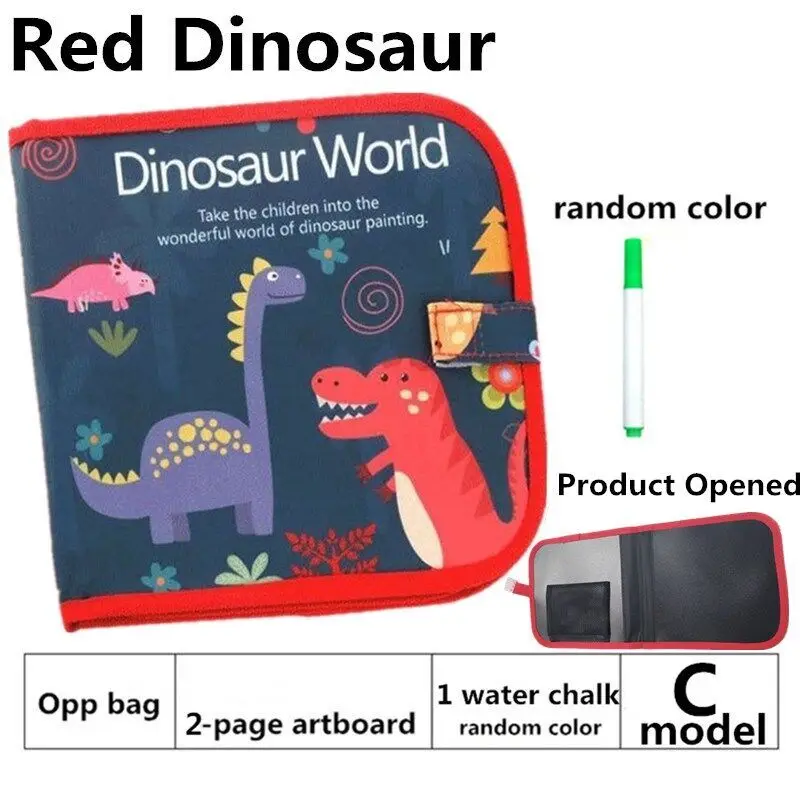 1 Set Portable Soft Chalk Drawing Board Coloring Book With Water Chalk DIY Drawing Book Kid Painting Blackboard - Цвет: C red dinosaur