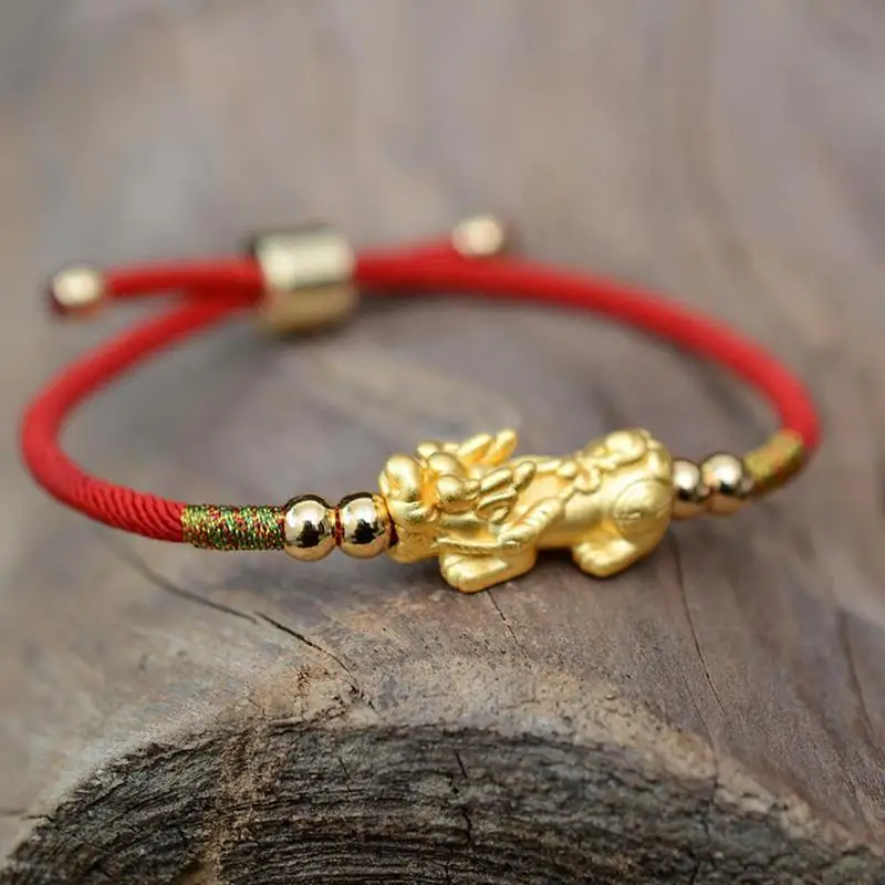 Пара браслетов с драконом, ручная вязка, красная веревка, год рождения, женский золотой браслет, ювелирные изделия