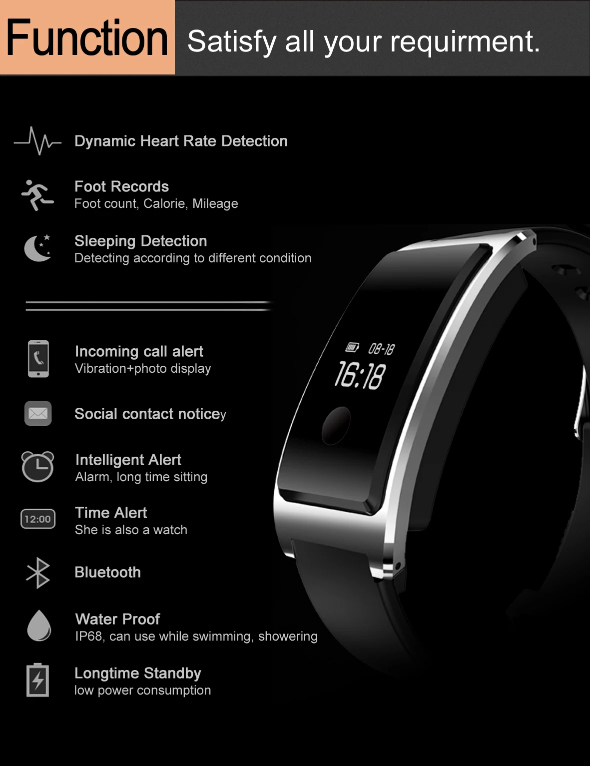 Умный Браслет для фитнеса Smart Band спортивные Bluetooth монитор сердечного ритма шагомер часы-будильник Для мужчин Здоровье Женщины браслет