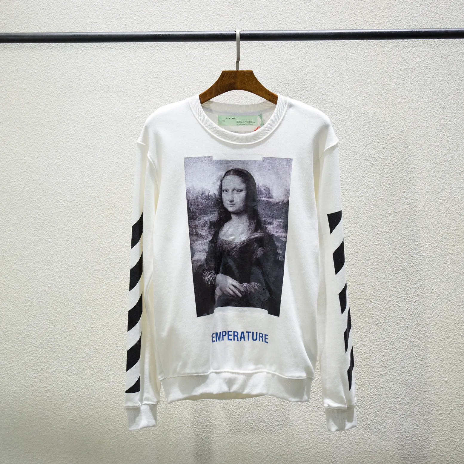 18SS off white Mona Lisa теплопередача стрелка Весна Осень Мужчины Женщины Круглый вырез с длинным рукавом Уличная Толстовка