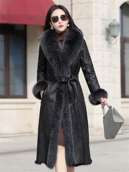 Kaufen Winter Mantel Frauen Aus Echtem Jacke NatĂŒrliche Kaninchen MĂ€ntel Big Fox Pelz Kragen Lange Echt Leder Jacken M89087