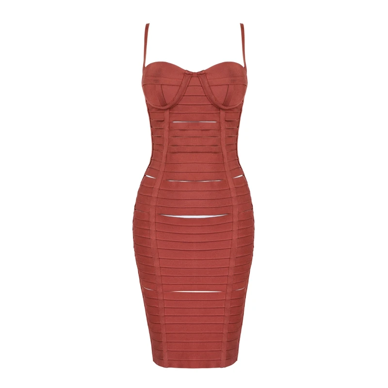 INDRESSME, женское Бандажное платье, новинка, модное, элегантное, на бретельках, без рукавов, с открытой спиной, однотонное, сексуальное, вечерние, для девушек, с вырезами - Цвет: Bronze