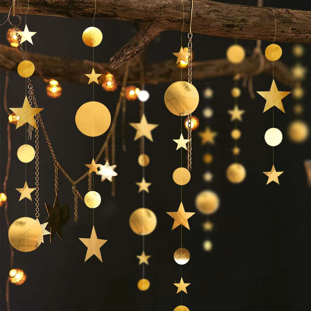 

4M Length Gold Silver Stars Christmas Garland Hanging Ornaments Window Display Flag Baby Shower Birthday Party Decor Supplies