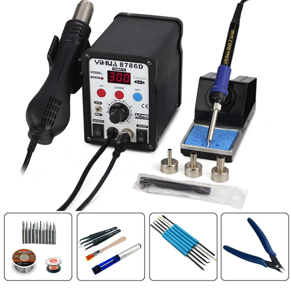 Package 1 YIHUA 8786D 2 в 1 паяльная станция горячего воздуха пистолет с паяльником Lron комбинированный цифровой дисплей Dormancy Пайка и Распайка инструмент - Цвет: Package 1