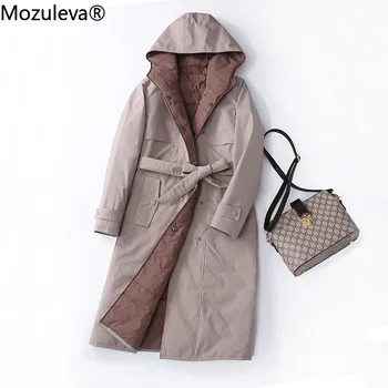 

Mozuleva 2020 Winter Women 90% White Duck Down Coat Warm Long Coat Female Solid Color Mid-length Wear on Both Sides Down Jacket
