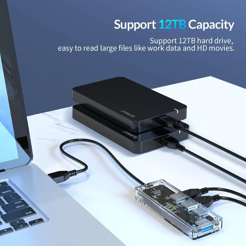 Концентратор ORICO Mini с 4 портами USB 3 0 прозрачный высокоскоростной считыватель карт