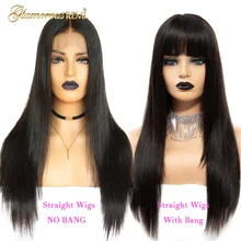 Натуральные Прямые парики с взрывом 13*4, парик на кружеве, бразильские человеческие волосы remy, кружевные парики, предварительно выщипанные отбеленные узлы, женские парики