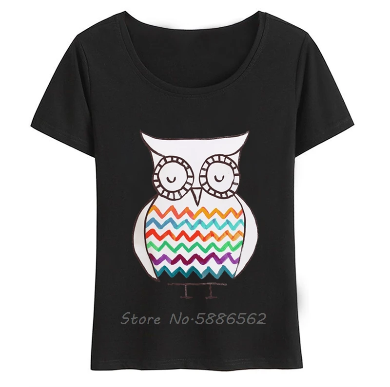 Футболка женская в стиле преппи милая Повседневная рубашка с радужной совой для