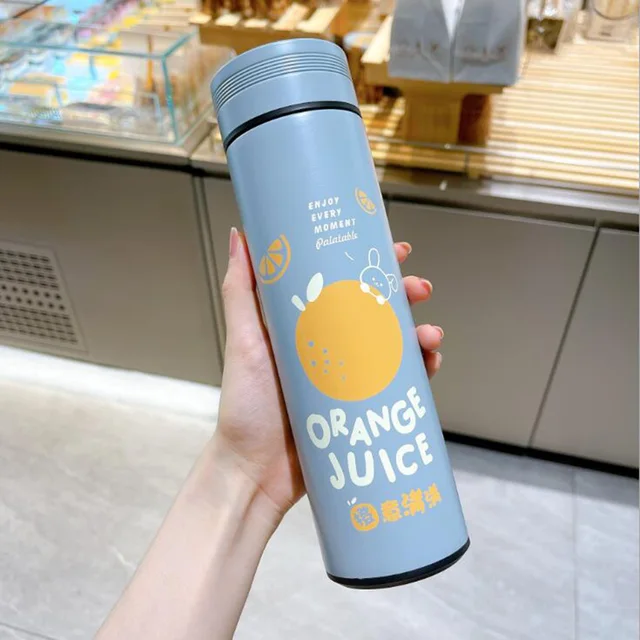 450ML Cartoon Vacuum Flask Cute Animal Thermos Bottle Stainless Steel Water Bottle Outdoor Portable Water Cup Travel Mug orange