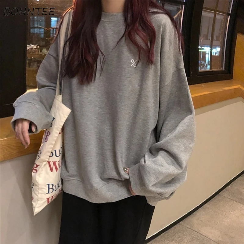 

Hoodies Women Loose Solid Simple All-match Pullover O-Neck Harajuku Hoodie Streetwear Womens Sweatshirts Chic Leisure Ulzzang