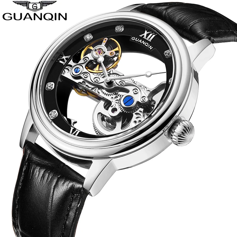 GUANQIN, новинка, светящиеся часы, Tourbillon, скелет, автоматические, мужские, спортивные, механические, часы, мужские, водонепроницаемые, золотые, relogio masculino