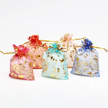

50pcs Rose Design Organza Bags Jewelry Packaging Bags Wedding Party Decoration Drawable Bags Gift Pouches Christmas Gift Bag