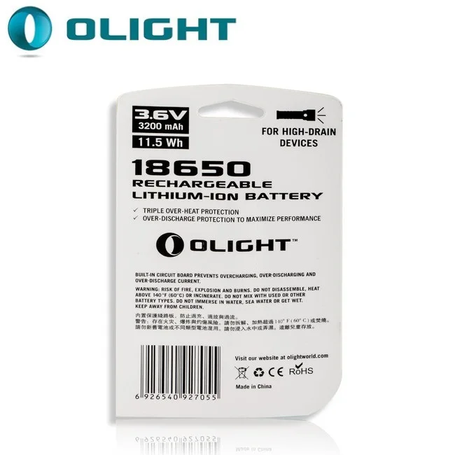 Olight ORB-186P32 3,6 V 3200mAh 18650 перезаряжаемая литий-ионная батарея