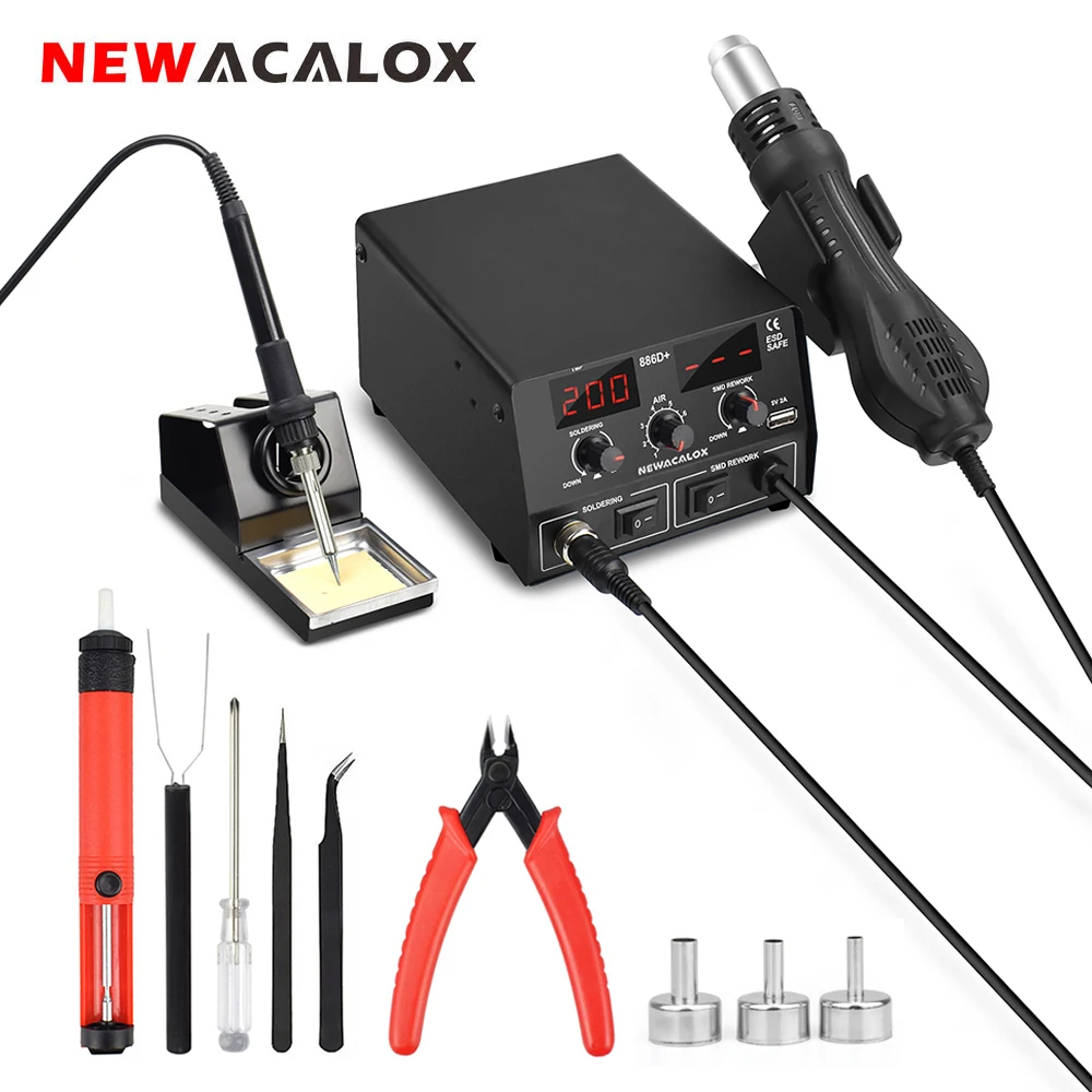 NEWACALOX 886D 110 В/220 В 750 Вт цифровая наладочная станция 2 в 1 паяльник тепловая пушка
