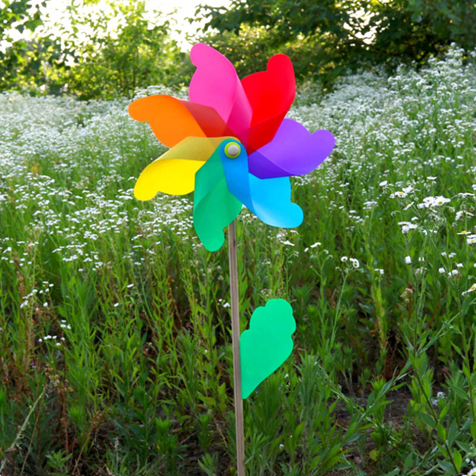 1Pcs Outdoor Wind Spinner Simple Four Colors Windmill Pinwheel Wooden Pole Garden Decoration