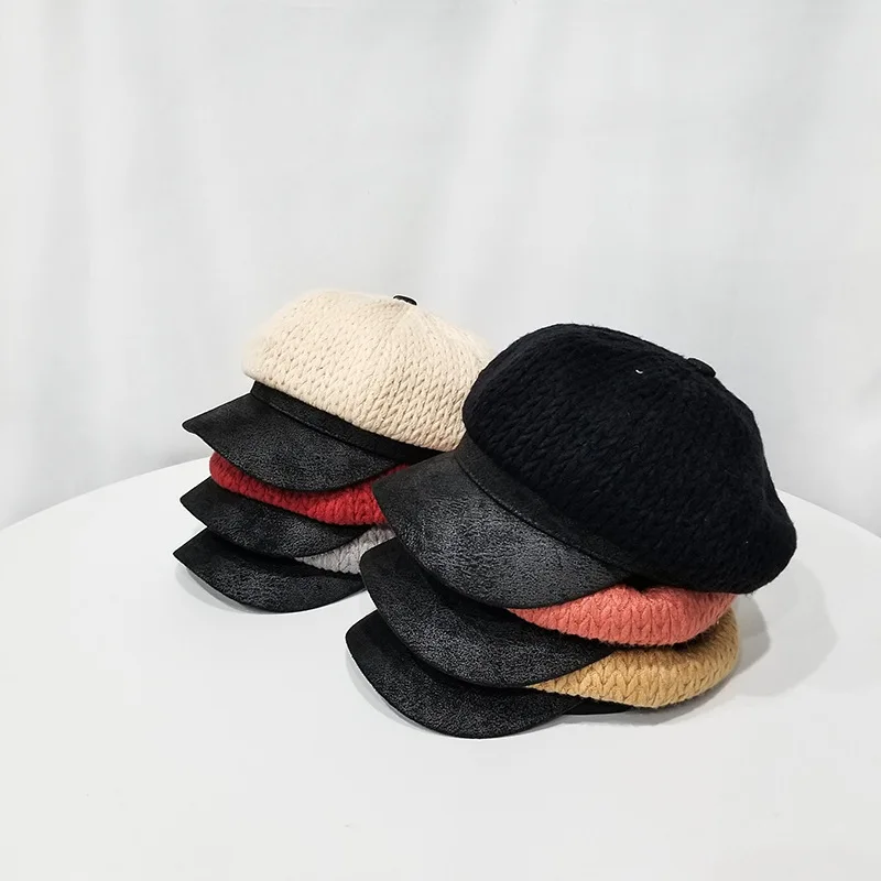 Осенняя и зимняя вязаная восьмиугольная шляпа в стиле ретро, утолщенная и теплая берет живописца