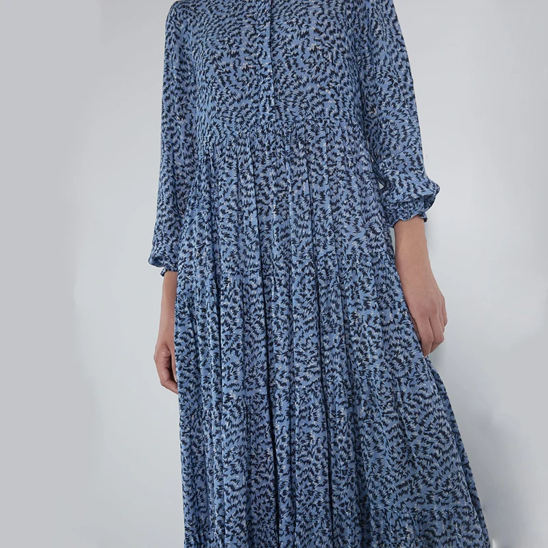 Новейшее осенне-летнее синее платье с принтом ZA женское богемное длинное платье с круглым вырезом в Корейском стиле пляжные вечерние подарки для друзей/сестер