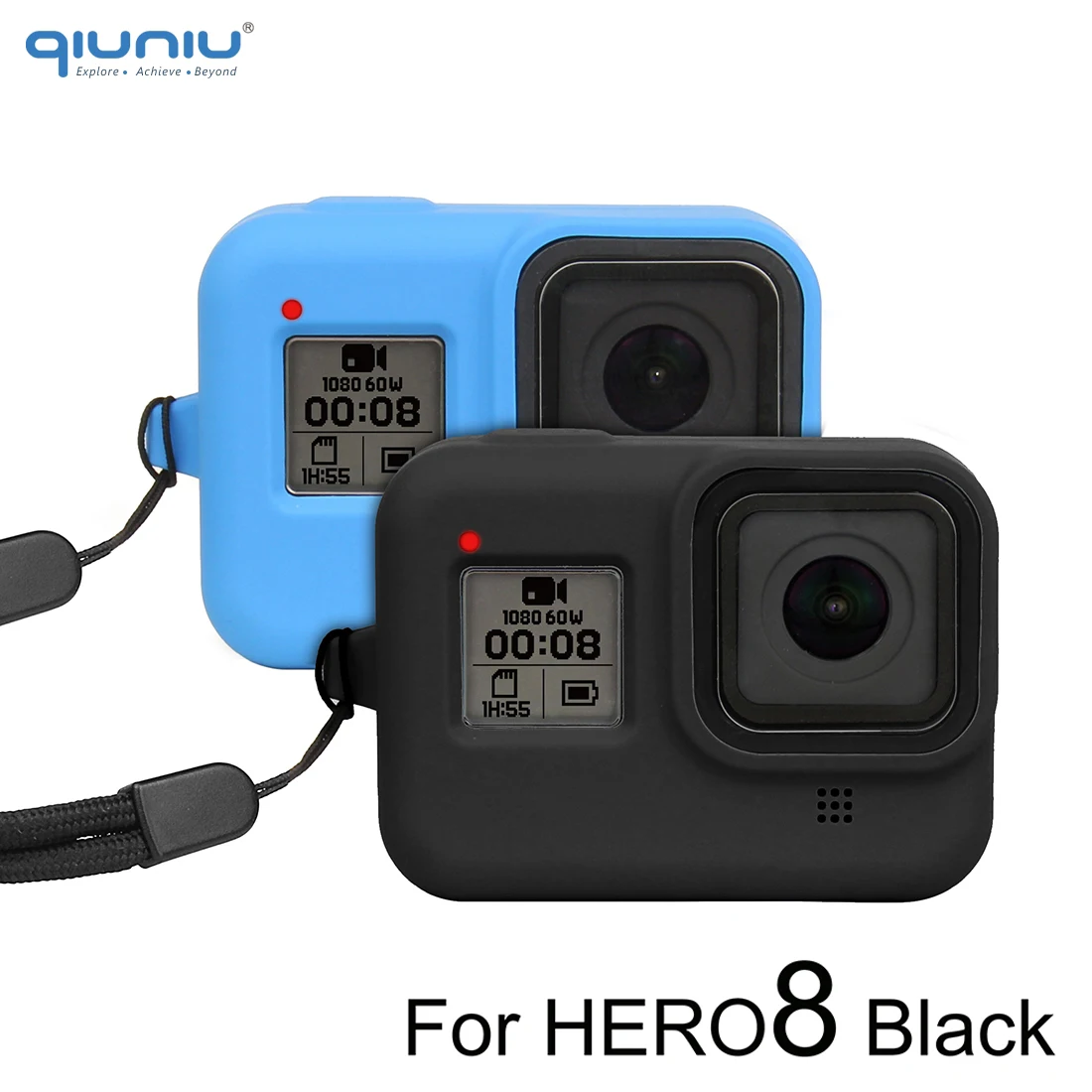QIUNIU мягкий силиконовый защитный чехол, кожный рукав+ защитный ремешок для запястья для GoPro Hero 8 Black Go Pro аксессуар
