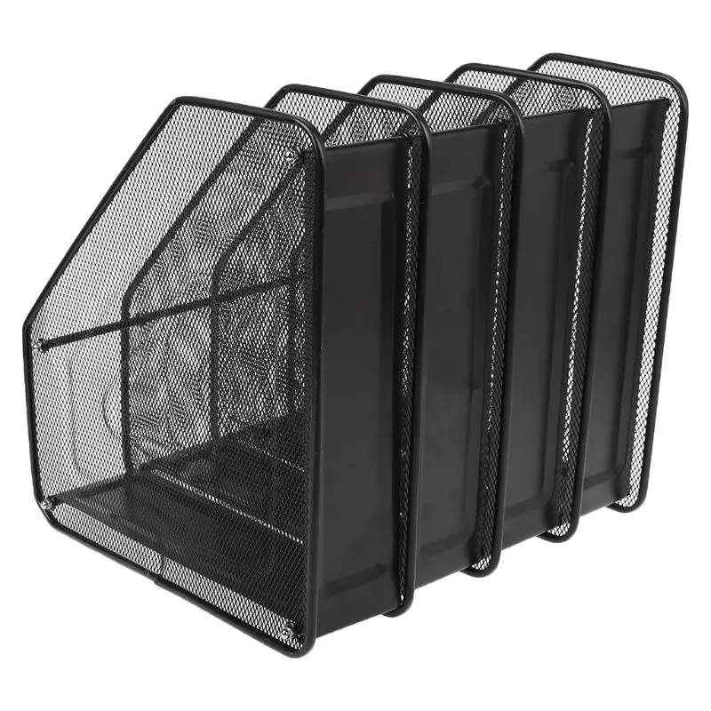 

4 Column Metal Mesh File Holder Document Rack Letter Magazine Newspaper Tray for Desk Organizer Home Office Supplies L41E
